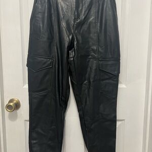 Shinestar Black Faux Leather Cargo Pants